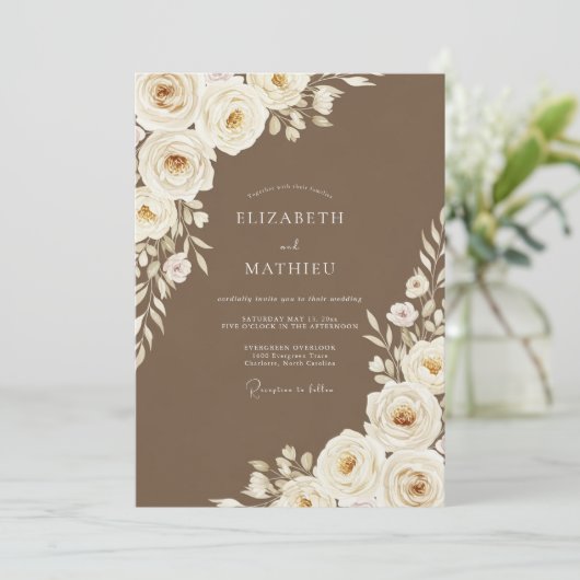 Brown Romantic Floral Wedding 招待状 (スタンド正面)