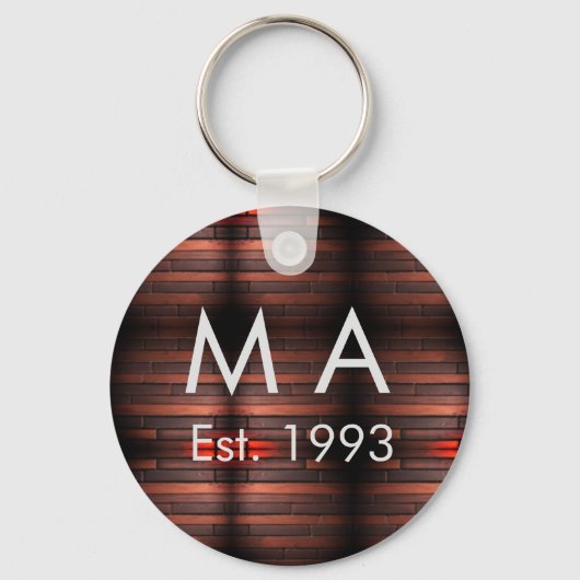 Brown rustic brick stone add name letter year date キーホルダー (正面)