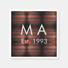 Brown rustic brick stone add name letter year date スタンダードカクテルナプキン