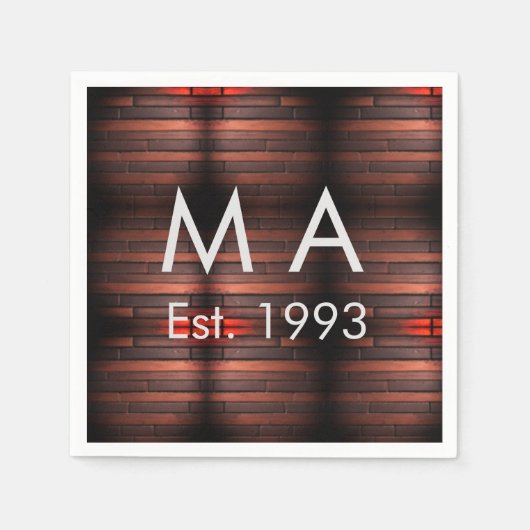 Brown rustic brick stone add name letter year date スタンダードカクテルナプキン (正面)