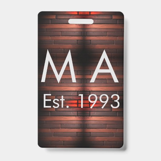 Brown rustic brick stone add name letter year date バッジ (正面)