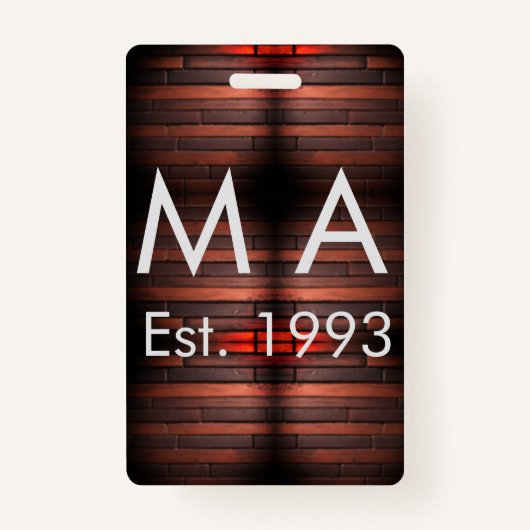 Brown rustic brick stone add name letter year date バッジ (正面)