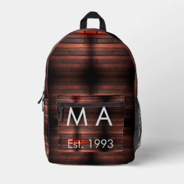 Brown rustic brick stone add name letter year date プリントバックパック