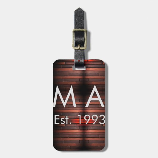 Brown rustic brick stone add name letter year date ラゲッジタグ (正面縦)