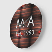 Brown rustic brick stone add name letter year date ラージ壁時計 (傾斜)