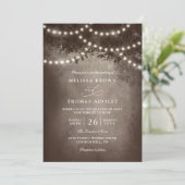 Brown Rustic Tree String Lights QR Code Wedding 招待状 (スタンド正面)
