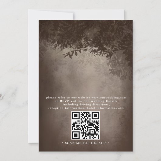 Brown Rustic Tree String Lights QR Code Wedding 招待状 (裏面)