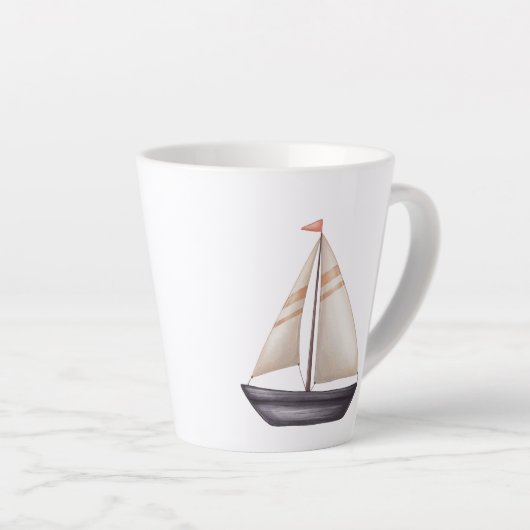 Brown Sailing Boat and Name カフェラテマグ (右アングル)