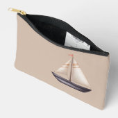 Brown Sailing Boat and Name on Beige アクセサリーポーチ (見開き)