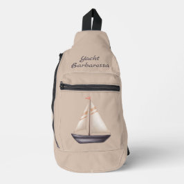 Brown Sailing Boat and Name on Beige スリングバッグ