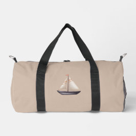 Brown Sailing Boat and Name on Beige ダッフルバッグ