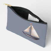 Brown Sailing Boat and Name on Gray アクセサリーポーチ (見開き)