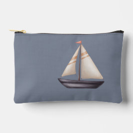 Brown Sailing Boat and Name on Gray アクセサリーポーチ
