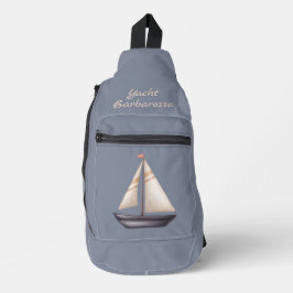 Brown Sailing Boat and Name on Gray スリングバッグ