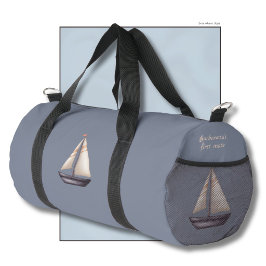 Brown Sailing Boat and Name on Gray ダッフルバッグ