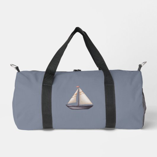 Brown Sailing Boat and Name on Gray ダッフルバッグ (正面)