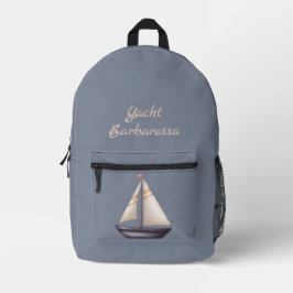Brown Sailing Boat and Name on Gray プリントバックパック
