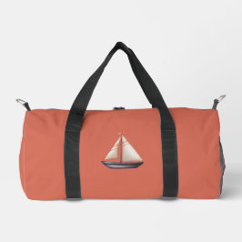 Brown Sailing Boat and Name on Red ダッフルバッグ