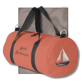 Brown Sailing Boat and Name on Red ダッフルバッグ