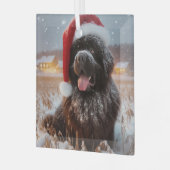 Brown Santa Newf Sitting in Snow Ornament ガラスオーナメント (正面左)