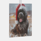 Brown Santa Newf Sitting in Snow Ornament ガラスオーナメント (正面右)