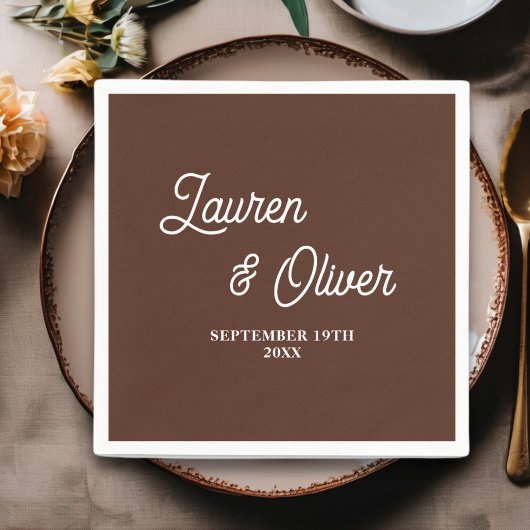 Brown Scriptミニマル結婚リスト スタンダードカクテルナプキン