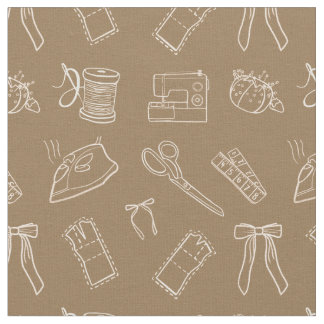 Brown Sewing Themed Pattern ファブリック