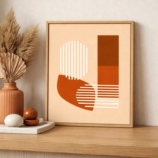 Brown Shapes and White Lines on a Beige Background ポスター