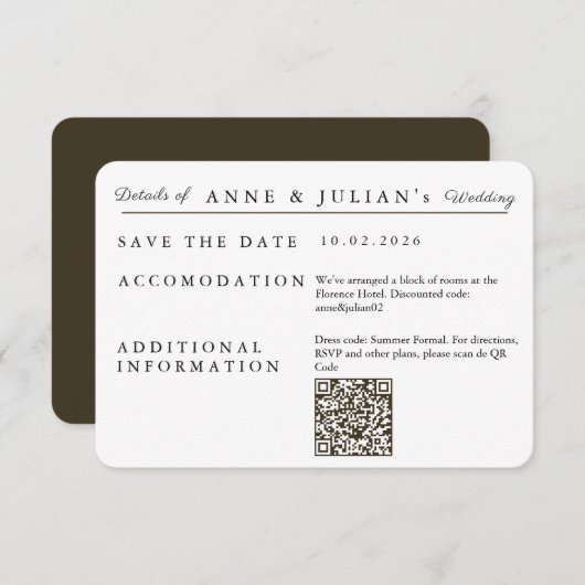 Brown Simple Wedding Invitation Details Card 出欠カード (正面/裏面)