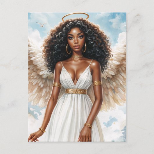 Brown-Skinned Angel With Halo Watercolor ポストカード (正面)