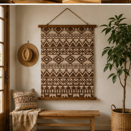 Brown Southwestern Aztec Geometric Rustic Tribal B 吊り下げ型タペストリー