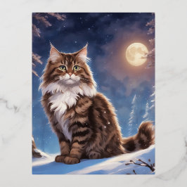 Brown spotted Sidelian Catウィザード、ファンタジー、 箔シーズンポストカード