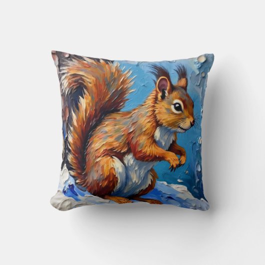 Brown Squirrel in the Snow クッション (正面)