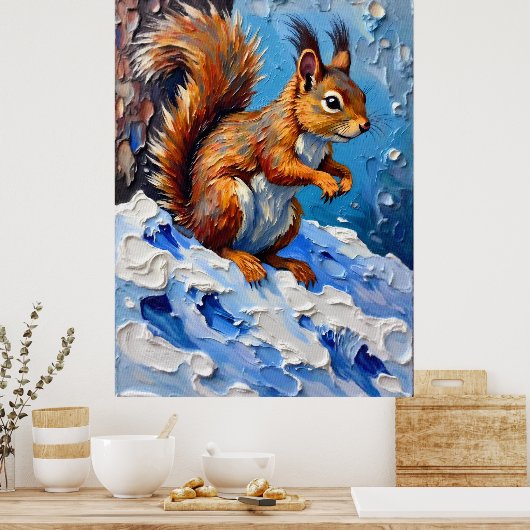 Brown Squirrel in the Snow ポスター (キッチン)