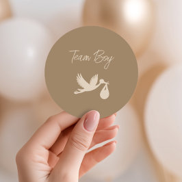 Brown Stork Baby Delivery Gender Reveal Team Boy ラウンドシール
