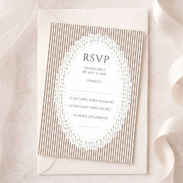 Brown Stripe Lace Doily Wedding RSVP Enclosure エンクロージャーカード