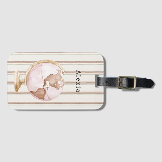 Brown Stripes Globe World ラゲッジタグ (正面横)