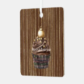 Brown Stripes Gold Ornament Christmas Cupcake メタルオーナメント (正面左)