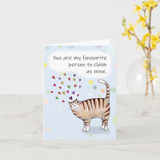 Brown Tabby Cat I love you Folded Greeting Card カード (黄色い花)