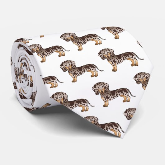 Brown & Tan Dapple Short Hair Dachshund Pattern ネクタイ (ロール)