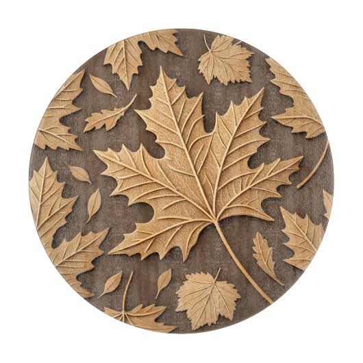 BROWN & TAN FALL AUTUMN LEAVES & ACORNS カッティングボード (正面)