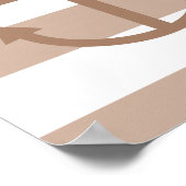 Brown Taupe & White Striped Anchor Custom Banner ポスター (角)
