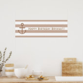 Brown Taupe & White Striped Anchor Custom Banner ポスター (キッチン)