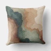 Brown Teal Blue Sage Green Abstract Watercolor クッション (裏面)