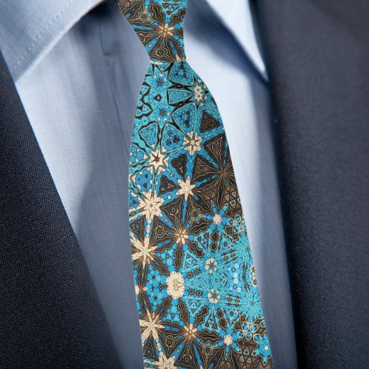 Brown Teal Cream Waves and Stars  ネクタイ