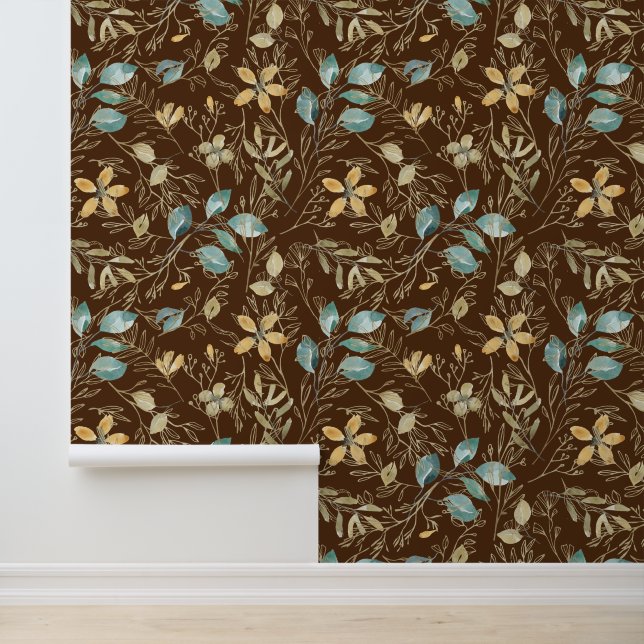 Brown Teal Gold Floral Pattern 壁紙 (アプリケーション)
