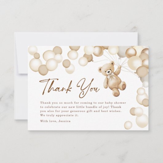 Brown Teddy Bear Baby Shower サンキューカード (正面)
