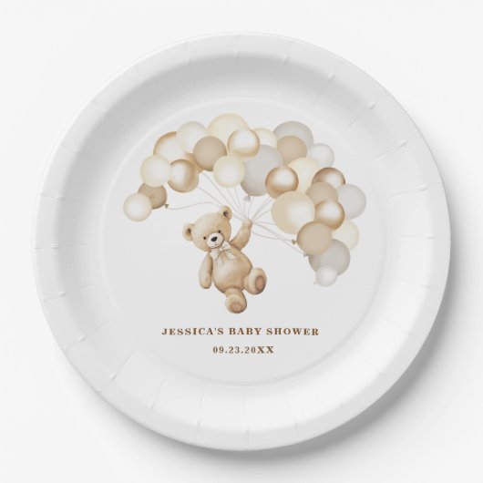 Brown Teddy Bear Baby Shower ペーパープレート (正面)