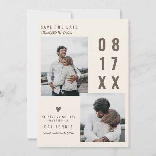 Brown terracotta日付結婚の2枚の写真を保存 (正面)