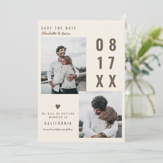 Brown terracotta日付結婚の2枚の写真を保存 (スタンド正面)